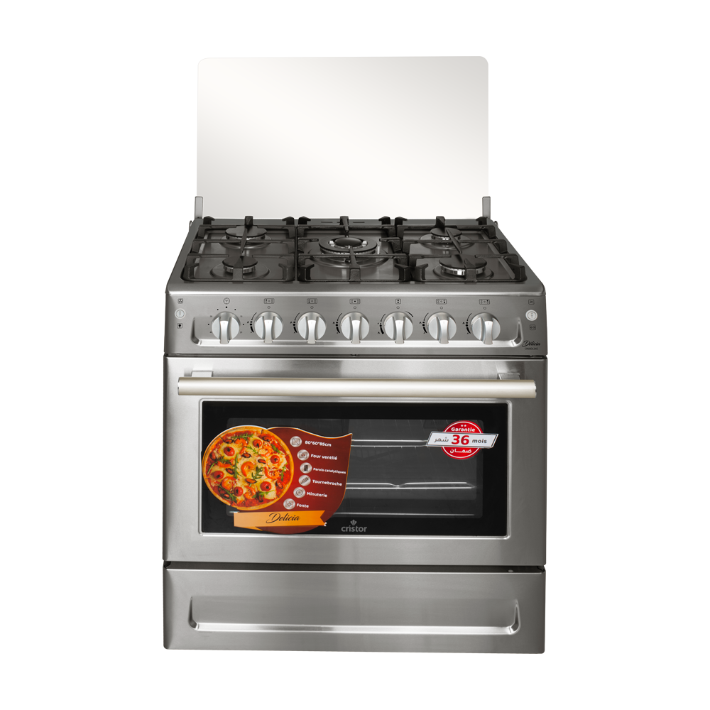 CUISINIERE CRISTOR 5 FEU VENT DELICIA 80CM INOX